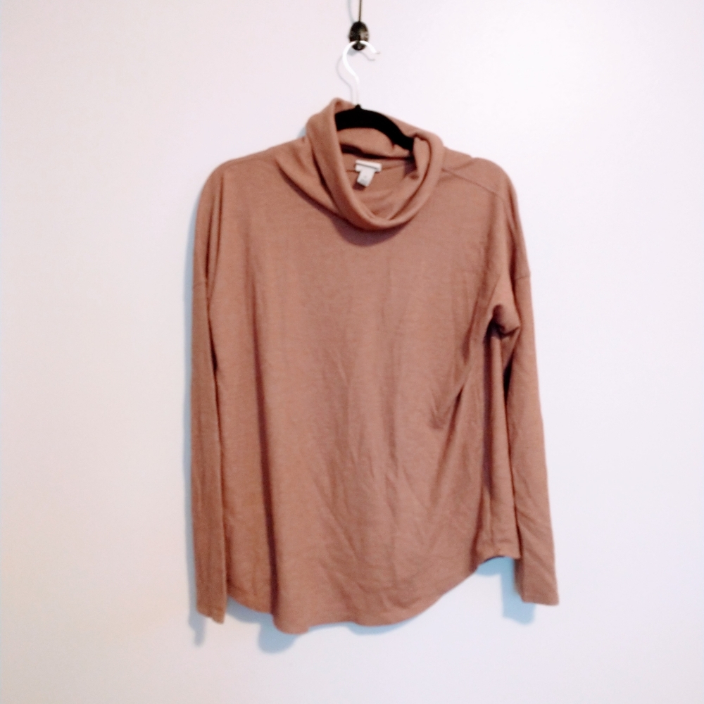 A New Day ribbed cowl neck turtleneck long sleeve top in a tan brown. Size small